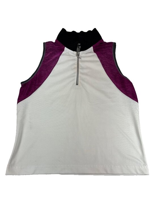 Tail Tech Tops - Tail Tech Womens M Sleeveless Quarter Zip Golf Polo Shirt White Purple Medium